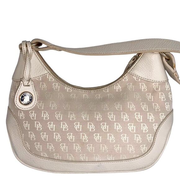Dooney & Bourke Cream Color Shoulder Bag Canvas and Leather - Picture 1 of 9